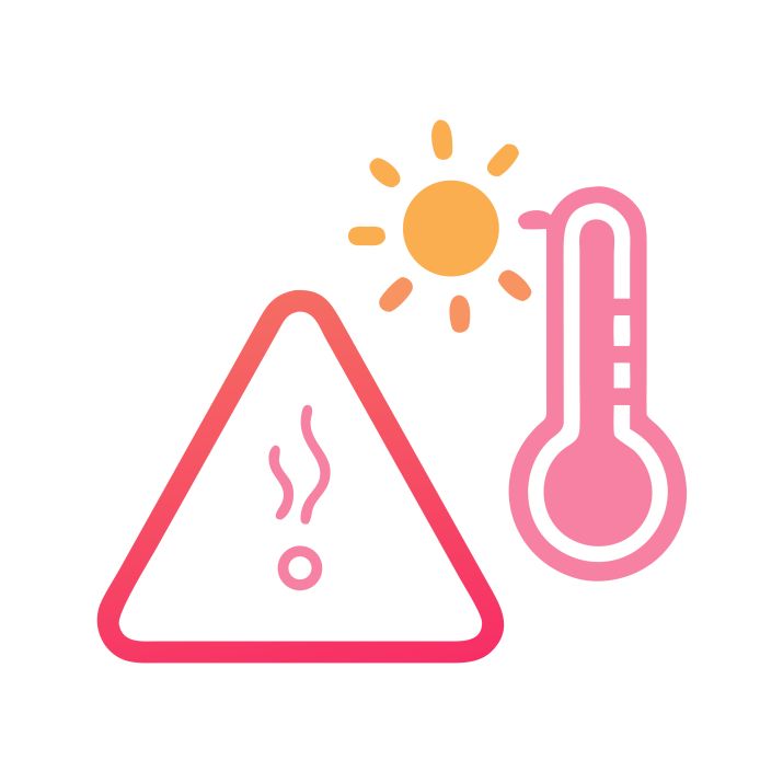 extreme heat warning: sun, thermometer, and warning sign